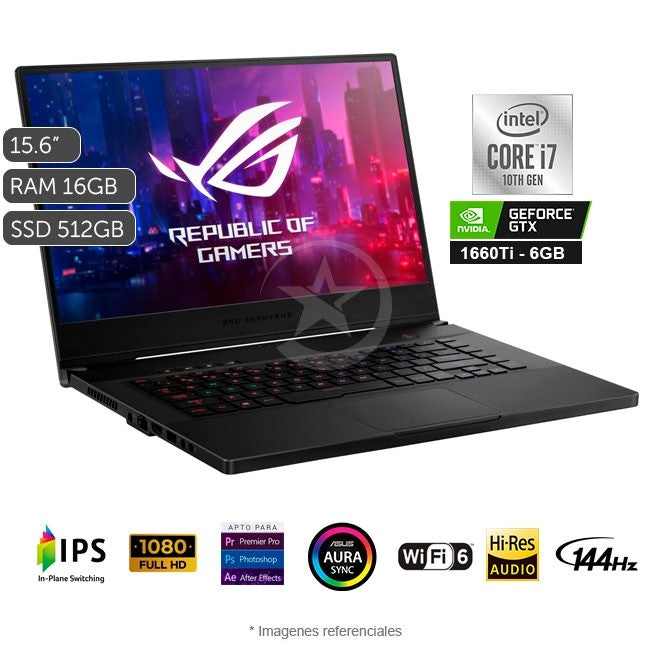 Laptop Asus ROG Zephyrus M15 GU502LU Gaming, Core i7-10750H 2.6GHz, RAM 16GB, SSD 512GB, 6GB Nvidia GTX 1660, LED 15.6" Full HD a 144Hz, Windows 11 Home