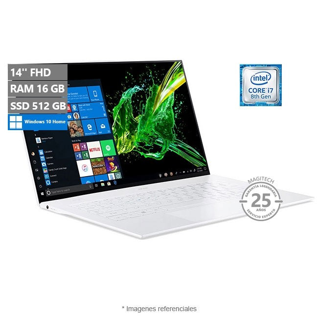 Laptop Acer Swift 7 SF714-52T Ultrabook, Intel Core i7-8500Y 1.5GHz, RAM 16GB, SSD 512GB, LED 14'' Full HD Touch, Windows 10 home, Ultra Liviano, Peso 0.90 Kg
