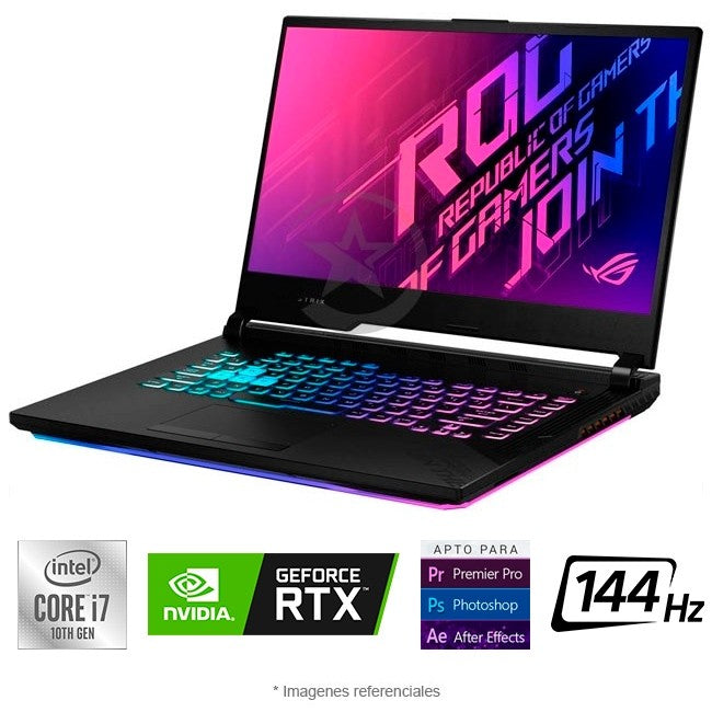 Laptop Asus ROG Strix G15-G512LWS Gaming, Intel Core i7-10850H Hasta 5.1 GHz, RAM 16GB, SSD 512GB, Video 8GB NVIDIA RTX 2070 SUPER, LED 15.6" Full HD a 144Hz, Windows 11 Home