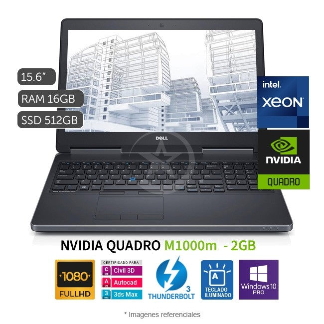 Laptop Dell Workstation Precision M7510, Intel Xeon E3-1535M 2.9GHz, RAM 16GB, SSD 512GB, Video 2 GB Nvidia Quadro M1000M, LED 15.6" Full HD, Windows 10 Pro