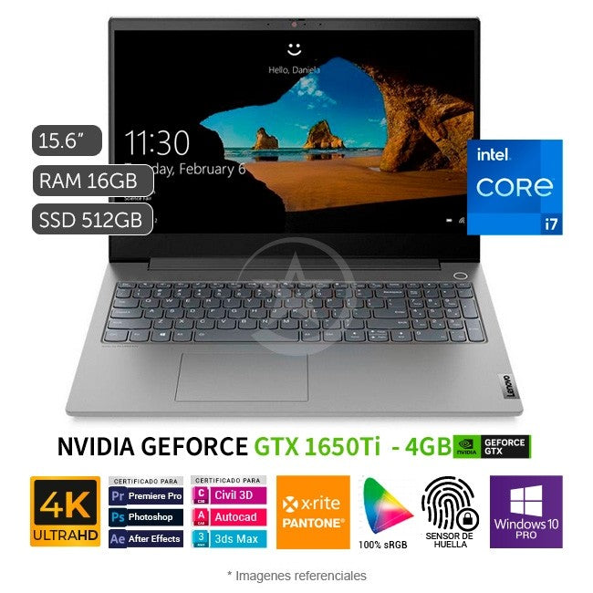 Laptop Lenovo ThinkBook 15p, Intel Core i7-10750H 2.6 GHz, RAM 16GB, SSD 512GB, Video 4GB Nvidia GTX1650Ti Max-Q, LED 15.6" UHD 4K, Windows 10 Pro