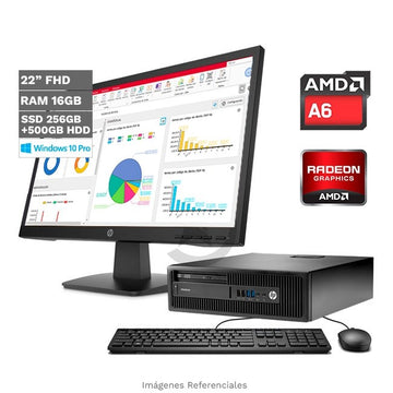 Combo PC HP EliteDesk 705 G1 SFF, AMD A6 PRO-7400B 3.5 GHz, RAM 16GB, SSD 256GB + HDD 500GB, Radeon R5, Windows 10 Pro + Monitor 22'' FHD