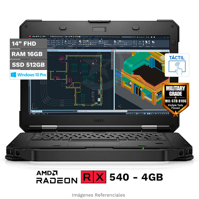 Laptop Dell Latitude 5420 Rugged Touch, Core i7-8650U Hasta 4.2 GHz, RAM 16GB, SSD 512GB, Video 4GB AMD Radeon RX 540, Wi-Fi + 4G LTE, LED 14" Full HD Touch, Windows 10 Pro
