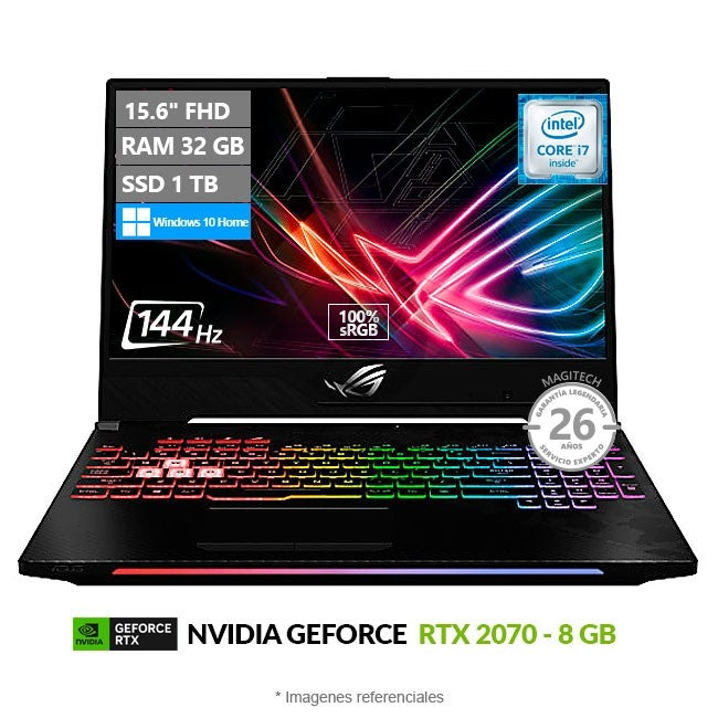 Laptop Asus ROG Strix Scar II GL504GW Gaming, Intel Core i7-8750H Hasta 4.1 GHz, RAM 32GB, SSD 1TB, 8GB NVIDIA GeForce RTX 2070, LED 15.6" FHD a 144Hz, Windows 10 Home