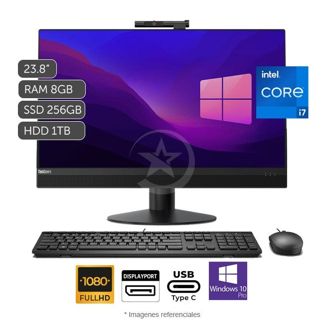 PC Lenovo Todo en Uno ThinkCentre M920z, Intel Core i7-8700 3.2GHz, RAM 8GB, Sólido SSD 256GB ó HDD 1TB, Wi-FI, LED 23.8" Full HD, Windows 10 Pro