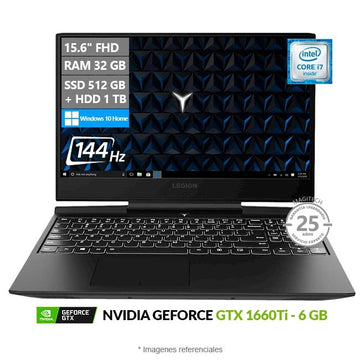 Laptop Lenovo Legion Y545 (15) Gaming Intel Core i7-9750H Hasta 4.5 GHz, RAM 32GB, Sólido SSD 512GB PCIe + HDD 1 TB, Video 6 GB Nvidia GTX 1660Ti, LED 15.6" Full HD a 144Hz, Windows 10 Home