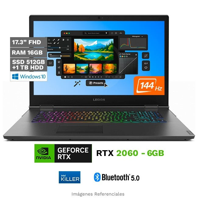 Laptop Lenovo Legion Y740 (17) Gaming, Intel Core i7-9750H 2.6GHz, RAM 16GB, SSD 512GB + HDD 1TB, 6GB NVIDIA GeForce RTX 2060, LED 17.3" FHD a 144Hz, Windows 10 Home