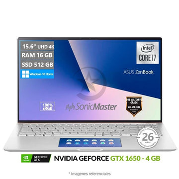 Laptop Asus ZenBook 15 UX534FTC, Intel Core i7-10510U Hasta 4.9 GHz, RAM 16GB, SSD 512GB, 4 GB NVIDIA GTX 1650, LED 15.6" UHD 4K + Screenpad, Windows 10 Home