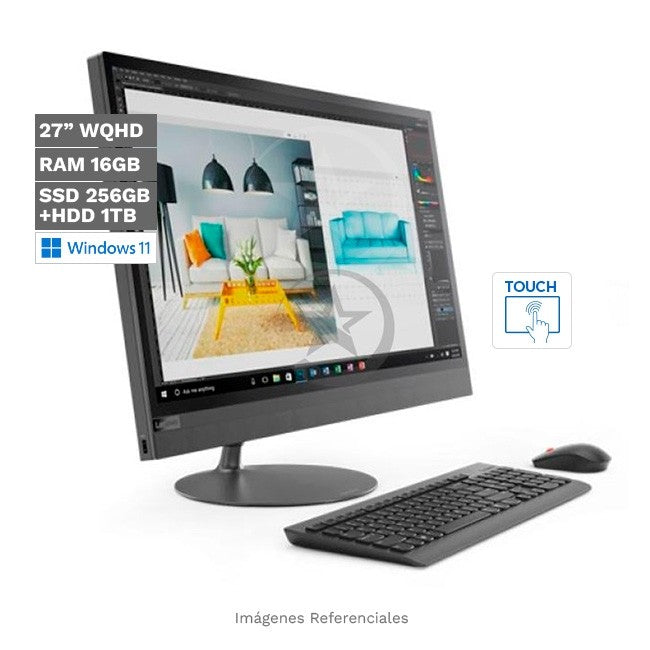 PC Todo en Uno Lenovo IdeaCentre 520-27ICB, Intel Core i7-8700T, RAM 16GB, SSD 256GB + HDD 1TB, LED 27" QHD 2K Táctil, DVD, Windows 10 Home