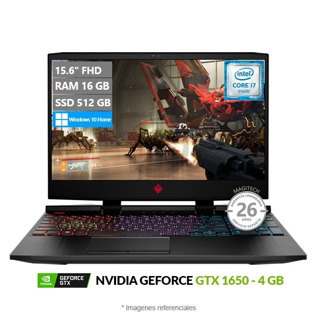 Laptop HP Omen 15T- CTO, Intel Core i7-9750H Hasta 4.5 GHz, RAM 16GB, SSD 512GB, Video 4 GB GTX 1650, LED 15.6" Full-HD, Windows 10 Home