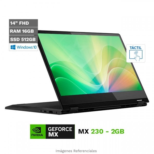 Laptop convertible 2 en 1 Lenovo Flex-14IML Core i7-10510U 1.8GHz, RAM 16GB, Sólido SSD 512GB PCIe, Video 2 GB Nvidia MX230, LED 14" Full HD Touch, Windows 10