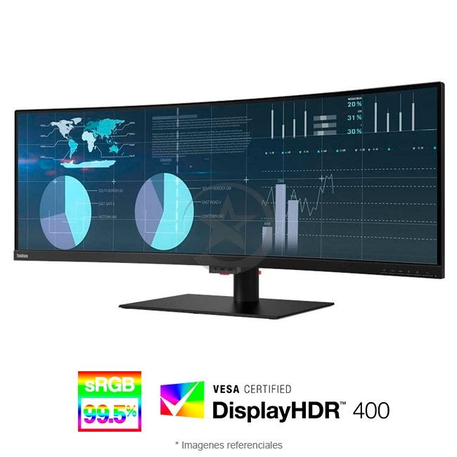 Monitor Lenovo ThinkVision P44w -10 de 43.4" Curva, UltraWide WQXGA (3840x1200) Display HDR 400, HDMI, DisplayPort, HUB USB, USB Type-C, 99.5% sRGB, VESA