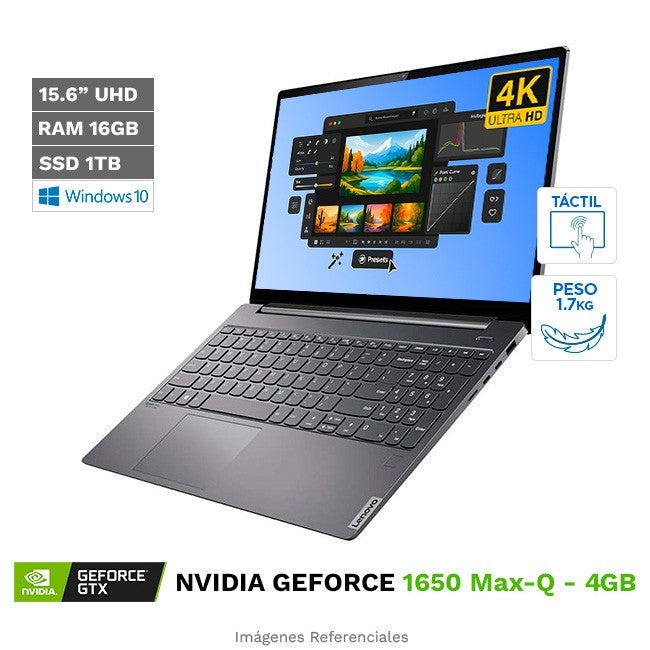 Laptop Lenovo IdeaPad S740-15IRH, Intel Core i7-9750H 2.6GHz, RAM 16GB, SSD 1TB, Video 4 GB NVIDIA GeForce GTX 1650, Pantalla Táctil de 15.6" UHD 4K, Windows 10 Home