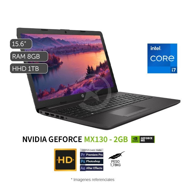 Laptop HP 250 G7, Intel Core i7-1065G7 Hasta 3.9 GHz, RAM 8GB, HDD 1TB, Video 2GB Nvidia MX130, LED 15.6" HD