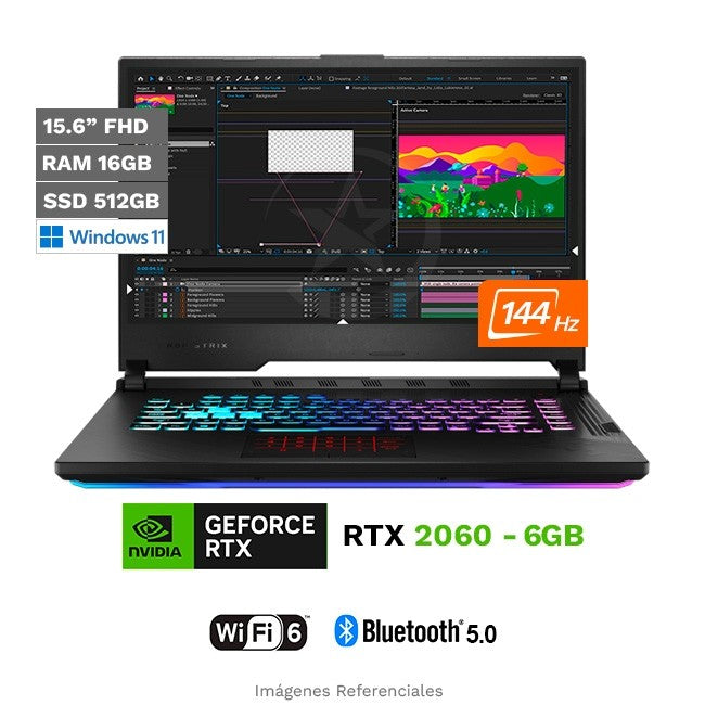 Laptop Asus ROG Strix G15 - G512LV Gaming, Intel Core i7-10750H 2.6GHz, RAM 16GB, SSD 512GB, Video 6GB Nvidia RTX 2060, LED 15.6" Full HD a 144Hz, Windows 10 Home