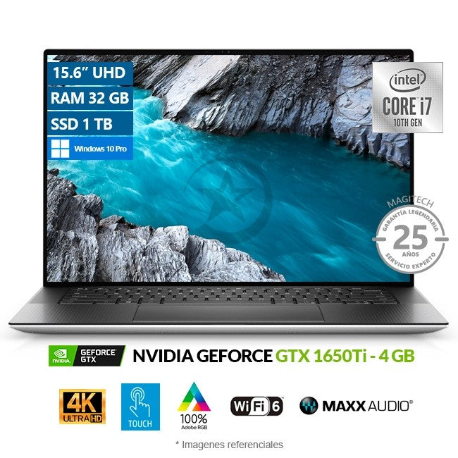Laptop Dell XPS 15 9500, Intel Core i7-10750H 2.6GHz, RAM 32GB, SSD 1TB, Video 4GB NVIDIA GTX 1650Ti, LED 15.6" Ultra HD+ 4K InfinityEdge Touch, Adobe RGB 100%, Windows 10 Pro