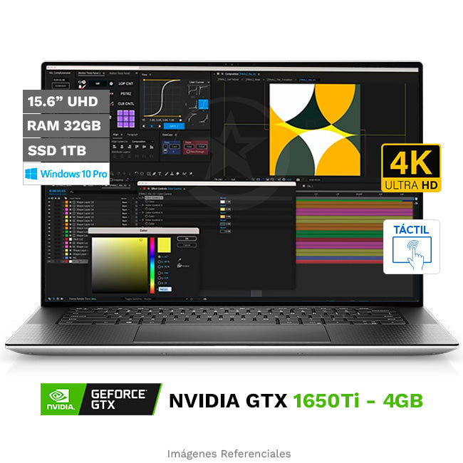 Laptop Dell XPS 15 9500, Intel Core i7-10750H 2.6GHz, RAM 32GB, SSD 1TB, Video 4GB NVIDIA GTX 1650Ti, LED 15.6" Ultra HD+ 4K InfinityEdge Touch, Adobe RGB 100%, Windows 10 Pro