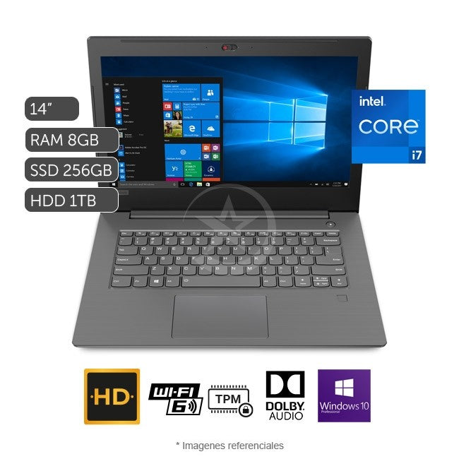 Laptop Lenovo V330-14IKB, Intel Core i7-8550U Hasta 4.0 GHz, RAM 8GB, SSD 256GB + HDD 1TB, Pantalla LED 14" HD, Windows 10 Pro SP