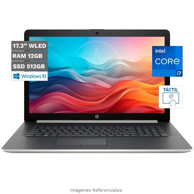 Laptop HP 17-BY1023 Touch Intel Core i7-8565U Hasta 4.6 GHz, RAM 12GB, Sólido SSD 512GB PCIe, DVD-RW, LED 17.3" HD+ Táctil, Windows 10 Home