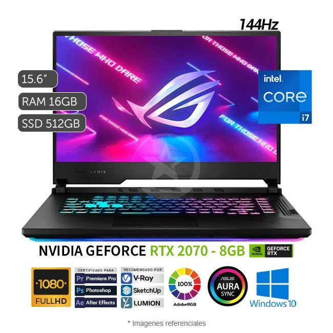 Laptop Asus ROG Strix G15 - G512LW Gaming, Intel Core i7-10750H 2.6GHz, RAM 16GB, SSD 512GB, Video 8GB Nvidia RTX 2070, LED 15.6" Full HD a 144Hz, Windows 10 Home