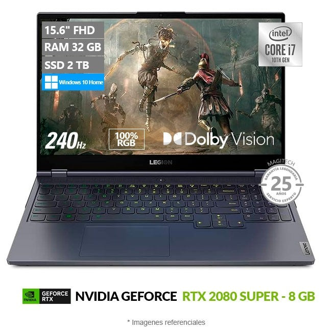 Laptop Lenovo Legion 7 15IMH05H Gaming, Intel Core i7-10750H Hasta 5.0 GHz, RAM 32GB, SSD de 2TB PCIe, Video 8 GB NVIDIA RTX 2080 Super, LED 15.6" Full HD a 240Hz HDR 400, Windows 10 Home