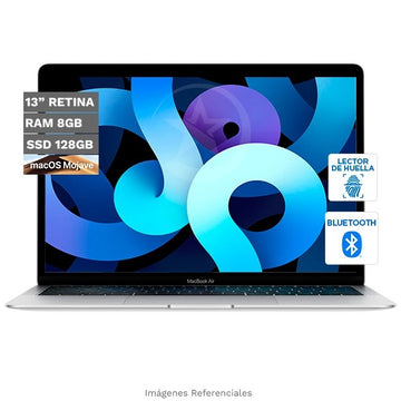 Apple MacBook Air Core i5 Hasta 3.6 GHz, RAM 8GB, SSD 128GB, LED 13" Retina (2560x1600) TrueTone, Peso 1.29 Kg, MacOS