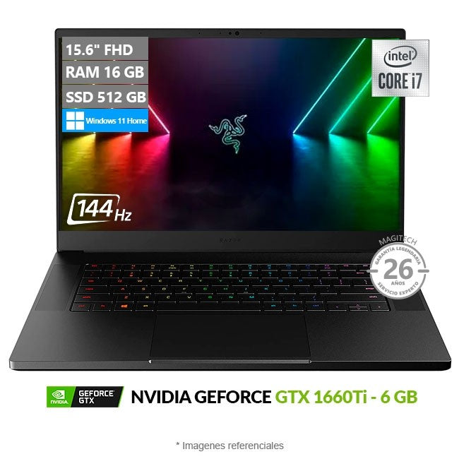 Laptop RAZER Blade 15 Gaming Deluxe, Core i7-10750H Hasta 5.0 GHz , RAM 16GB, SSD 512GB, Video 6GB NVIDIA GeForce GTX 1660Ti, LED 15.6" Full HD a 120Hz, 100% Black Aluminum, Windows 11 Home