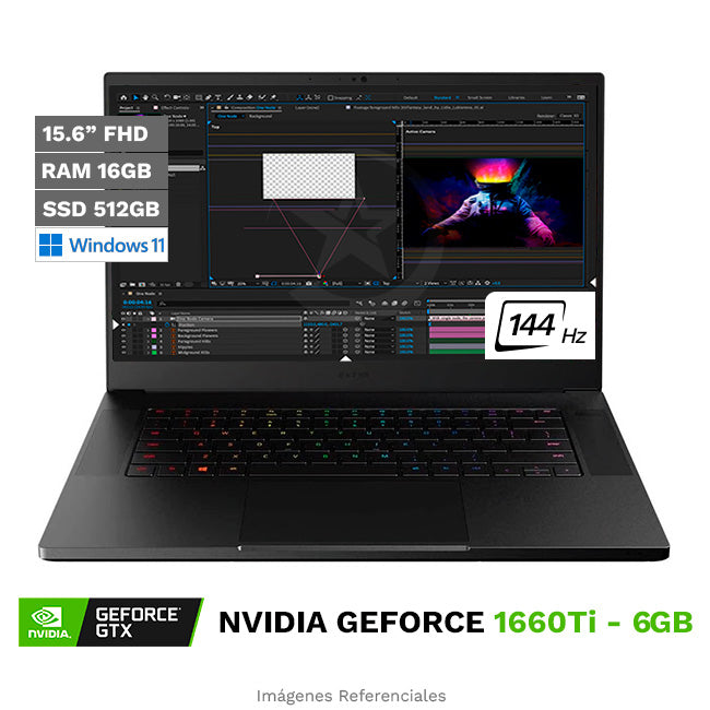 Laptop RAZER Blade 15 Gaming Deluxe, Core i7-10750H Hasta 5.0 GHz , RAM 16GB, SSD 512GB, Video 6GB NVIDIA GeForce GTX 1660Ti, LED 15.6" Full HD a 120Hz, 100% Black Aluminum, Windows 11 Home