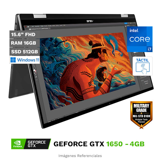 Convertible ASUS ZenBook Flip 15 Q528EH, Core i7-1165G7 2.8GHz, RAM 16GB, Sólido SSD 512GB PCIe, Video 4 GB Nvidia GTX 1650 Max-Q, LED 15.6" Full HD Táctil con NanoEdge 100% sRGB, Windows 11 Home