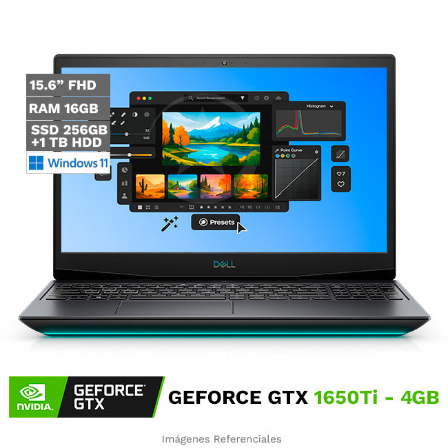 Laptop Dell G5 5500 Gaming Core i7-10750H Hasta 5.0 GHz, RAM 16GB, Sólido SSD 256GB + HDD 1TB, Video 4 GB NVIDIA GeForce GTX 1650Ti, LED 15.6" Full HD 120Hz, Windows 11 Home