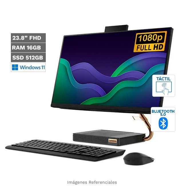 PC All-in-One Lenovo IdeaCentre 5 (24") Touch, Intel Core i5-10400T Hasta 3.6 GHz, RAM 16GB, SSD 256GB, LED 23.8" FHD Touch, Windows 11 Home