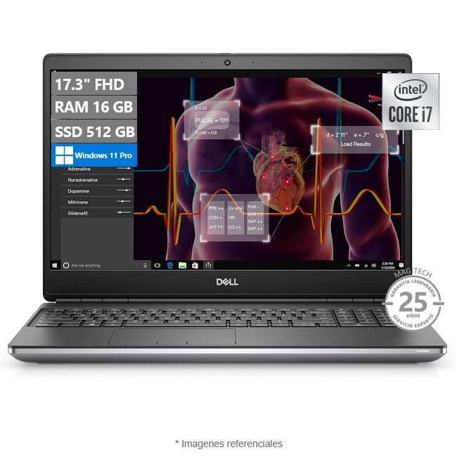 Laptop Dell WorkStation Precision 7750, Intel Core i7-10750H 2.6GHz, RAM 16GB, SSD 512GB, LED 17.3" Full HD, Windows 11 Pro