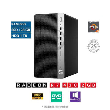 PC HP EliteDesk 705 G4 AMD Ryzen 5 Pro 3.4GHz, RAM 8GB, SSD 128GB + HDD 1TB, Video dedicado de 2GB AMD R7-430, DVD-RW, Windows 10 Pro SP