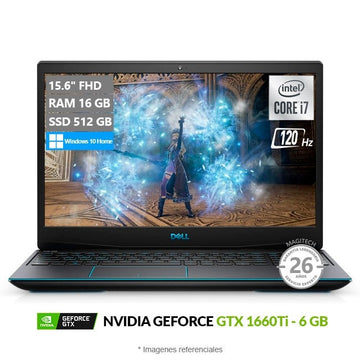 Laptop Dell G3 15 3500 Gaming, Intel Core i7-10750H 2.6 GHz, RAM 16GB, SSD 512GB, 6 GB NVIDIA GTX 1660Ti, LED 15.6" FHD a 120 Hz, Windows 10 Home