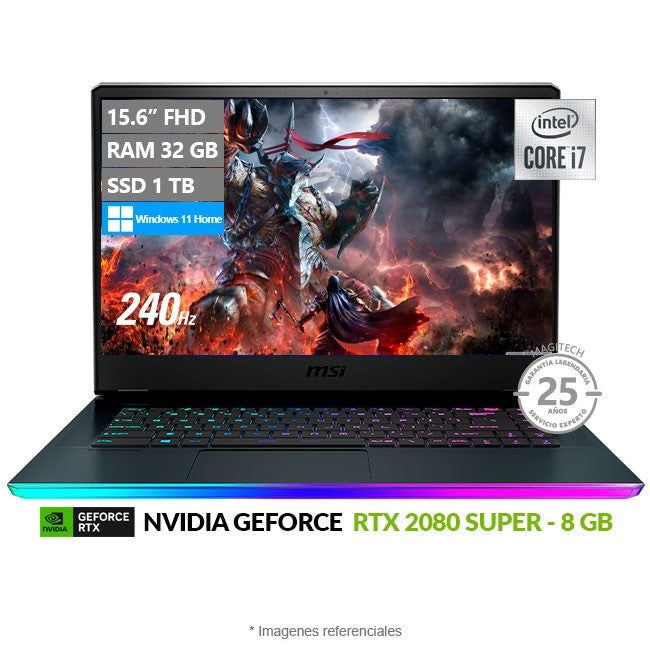 Laptop MSI GE66 Raider 10SGS Gaming, Intel Core i7-10750H Hasta 5.0 GHz, RAM 32GB, SSD 1TB, Video 8 GB NVIDIA RTX 2080 SUPER, LED 15.6" FHD a 240 Hz, Windows 11 Home