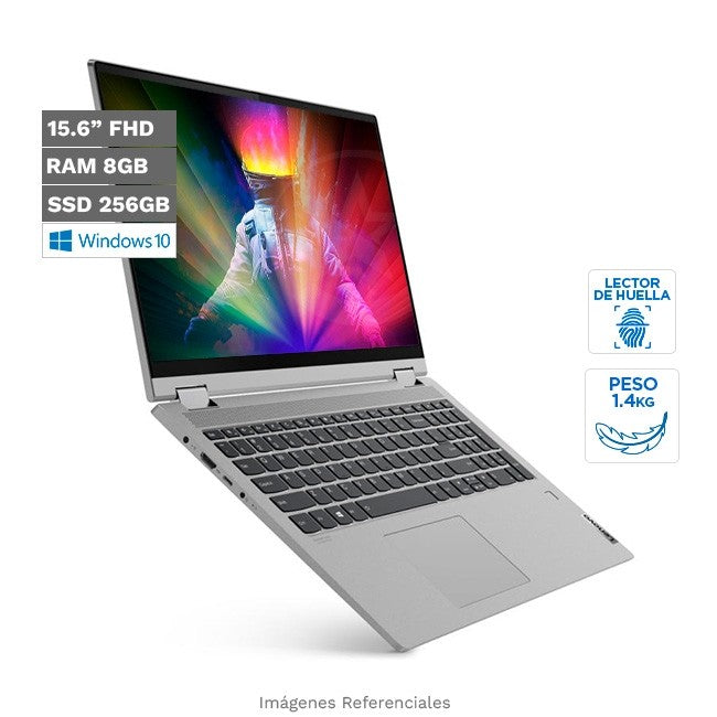 Laptop convertible 2 en 1 Lenovo Flex 5 15IIL05 Core i7-1065G7 Hasta 3.9 GHz, RAM 8GB, SSD 256GB, LED 15.6" FHD Touch, Windows 10 Home