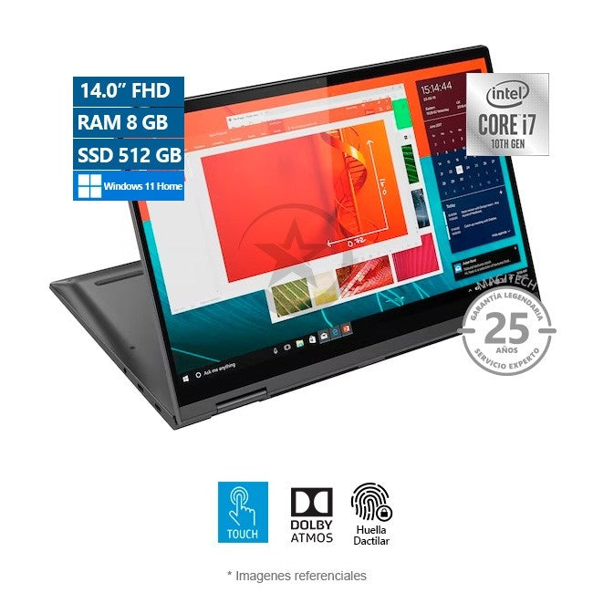 Convertible Lenovo Yoga C740-14IML 2-en-1, Core i7-10510U Hasta 4.9 GHz, RAM 8GB, SSD 512GB, LED 14" FHD Touch, HDR Dolby Vision, Windows 11 Home
