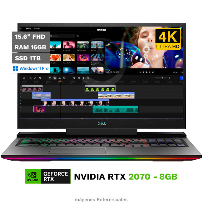 Laptop Dell G7 15-7500 Gaming, Core i7-10750H 2.6GHz, RAM 32GB, SSD 1TB, Video 8GB Nvidia RTX 2070 Max-Q, LED OLED 15.6" Ultra HD 4K 100% DCI-P3, Windows 11 Pro