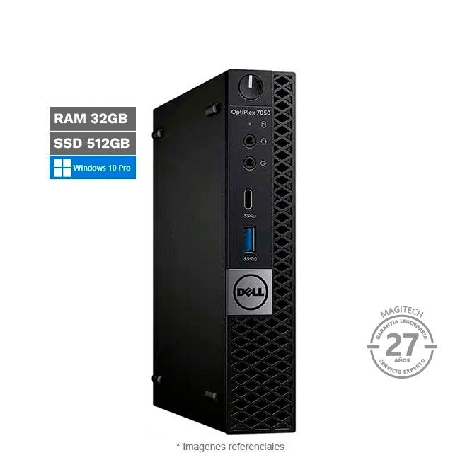 Mini-PC Dell OptiPlex 7050, Intel Core i7-6700T Hasta 3.6 GHz, RAM 32GB, SSD 512 GB, Wi-Fi, Bluetooth, Windows 10 Pro