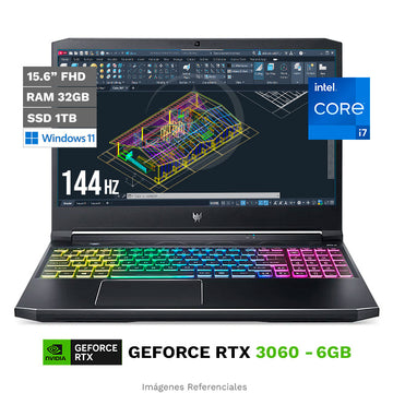 Laptop Acer Predator Helios 300 PH315-54 Gaming, Core i7-11800H Hasta 4.6 GHz, RAM 32GB, SSD 1TB, 6GB NVIDIA RTX 3060, LED 15.6'' FHD a 144Hz, Windows 11 Home