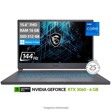Laptop MSI Stealth 15M Ultralight, Core i7-11375H Hasta 5.0 GHz, RAM 16GB, SSD 512GB, 6GB NVIDIA GeForce RTX 3060, LED 15.6" FHD a 144Hz, Peso 1.68 Kg, Windows 11 Home