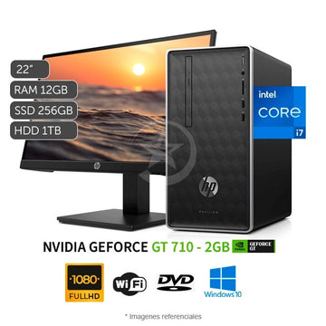 Combo-PC HP Pavilion 590-P0007, Intel Core i7-9700 3.0GHz, RAM 12GB, SSD 256GB + HDD 1TB, Video 2GB Nvidia GT 710, Wi-Fi, BT, DVD-RW, Win 10 Home + Monitor HP 22'' Full HD