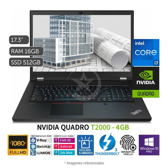 Laptop Lenovo Workstation ThinkPad P17, Core i7-10850H 2.7GHz, RAM 32GB, SSD 1TB, Video 4GB Nvidia Quadro T2000, LED 17.3" Full HD, Windows 10 Pro