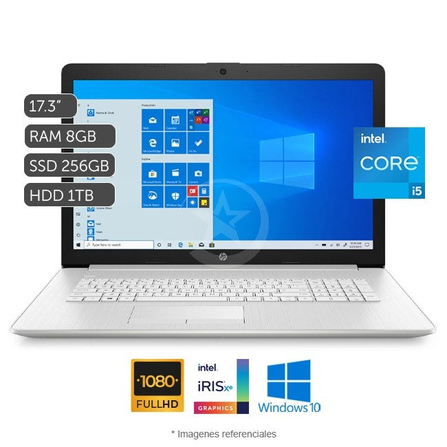 Laptop HP 17-BY4000, Intel Core i5-1135G7 2.4GHz, RAM 8GB, SSD 256GB + HDD 1TB, DVD-RW, LED 17.3" Full HD, Windows 10 Home