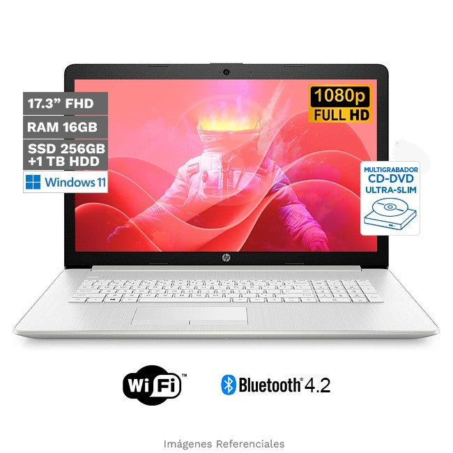 Laptop HP 17-BY4000, Intel Core i5-1135G7 Hasta 4.2 GHz, RAM 16 GB, SSD 256GB + HDD 1TB, DVD-RW, LED 17.3" FHD, Windows 11 Home