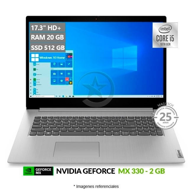 Laptop Lenovo IdeaPad 3 (17), Intel Core i5-1035G1 hasta 3.6GHz, RAM 20GB, SSD 512GB, Video 2GB Nvidia MX330, LED 17.3" HD+, Windows 10 Home