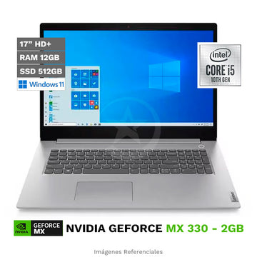 Laptop Lenovo IdeaPad 3 (17), Intel Core i5-1035G1 hasta 3.6GHz, RAM 12GB, SSD 512GB, Video 2GB Nvidia MX330, LED 17.3" HD+, Windows 11 Home