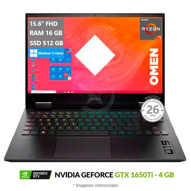 Laptop HP Omen 15-EN0001LA Gaming, AMD Ryzen 7 4800H 2.9GHz, RAM 16GB, SSD 512GB, Video 4GB Nvidia GTX 1650 Ti, LED 15.6" Full HD, Windows 10 Home