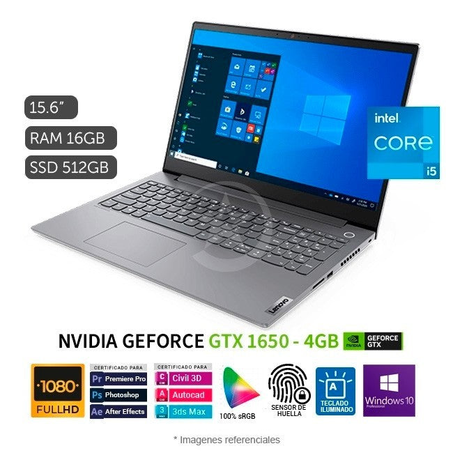 Laptop Lenovo ThinkBook 15p, Intel Core i5-10300H Hasta 4.5 GHz, RAM 16GB, SSD 512GB, 4GB NVIDIA GeForce GTX1650, LED 15.6" FHD, Windows 10 Pro