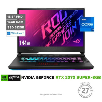 Laptop Asus ROG Strix G15-G512LWS Gaming, Intel Core i7-10850H Hasta 5.1 GHz, RAM 16GB, SSD 512GB, Video 8GB NVIDIA RTX 2070 SUPER, LED 15.6" Full HD a 144Hz, Windows 11 Home